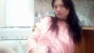 Kitchen masturbation with a hairbrush fetish