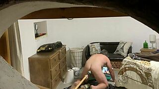 Gay sissy caught in the act by a peeping tom