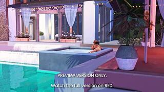 3D animated hot tub scene with anime celebrities