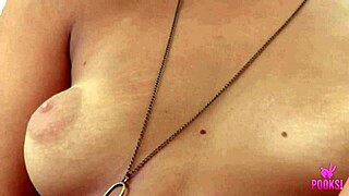 Blonde bombshell's solo session ends with a big climax